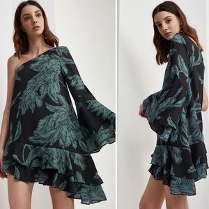 C/MEO Collective Enlighten One Shoulder Long Sleeve Dress Floral Black Beach